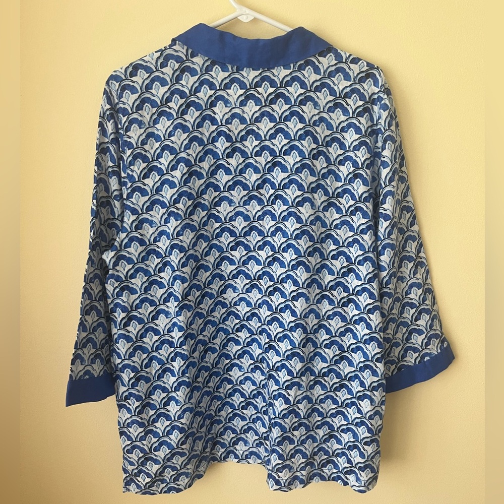 Sigrid Olsen linen blue tunic top printed XL - Picture 3 of 4